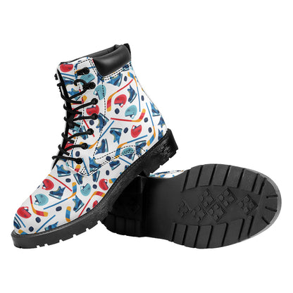 Hockey Equipment Pattern Print Work Boots