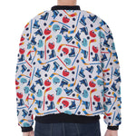 Hockey Equipment Pattern Print Zip Sleeve Bomber Jacket
