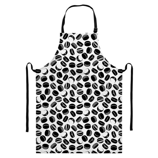 Hockey Puck Pattern Print Bib Apron With Pocket