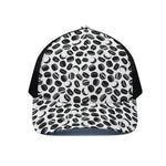 Hockey Puck Pattern Print Black Mesh Trucker Cap