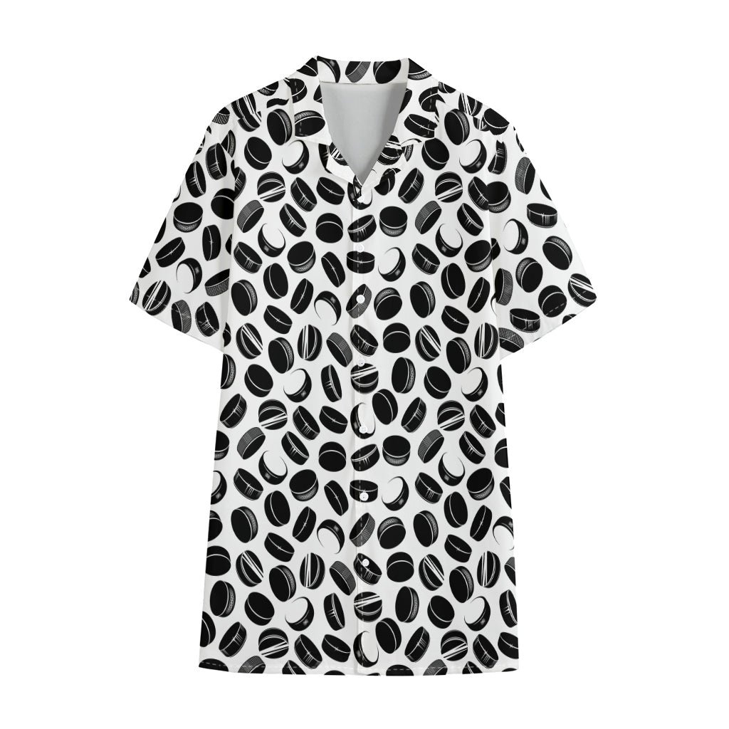 Hockey Puck Pattern Print Cotton Hawaiian Shirt