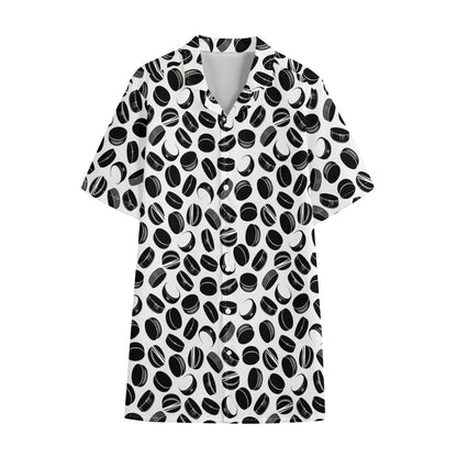 Hockey Puck Pattern Print Cotton Hawaiian Shirt