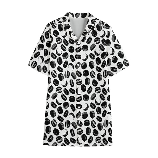 Hockey Puck Pattern Print Cotton Hawaiian Shirt