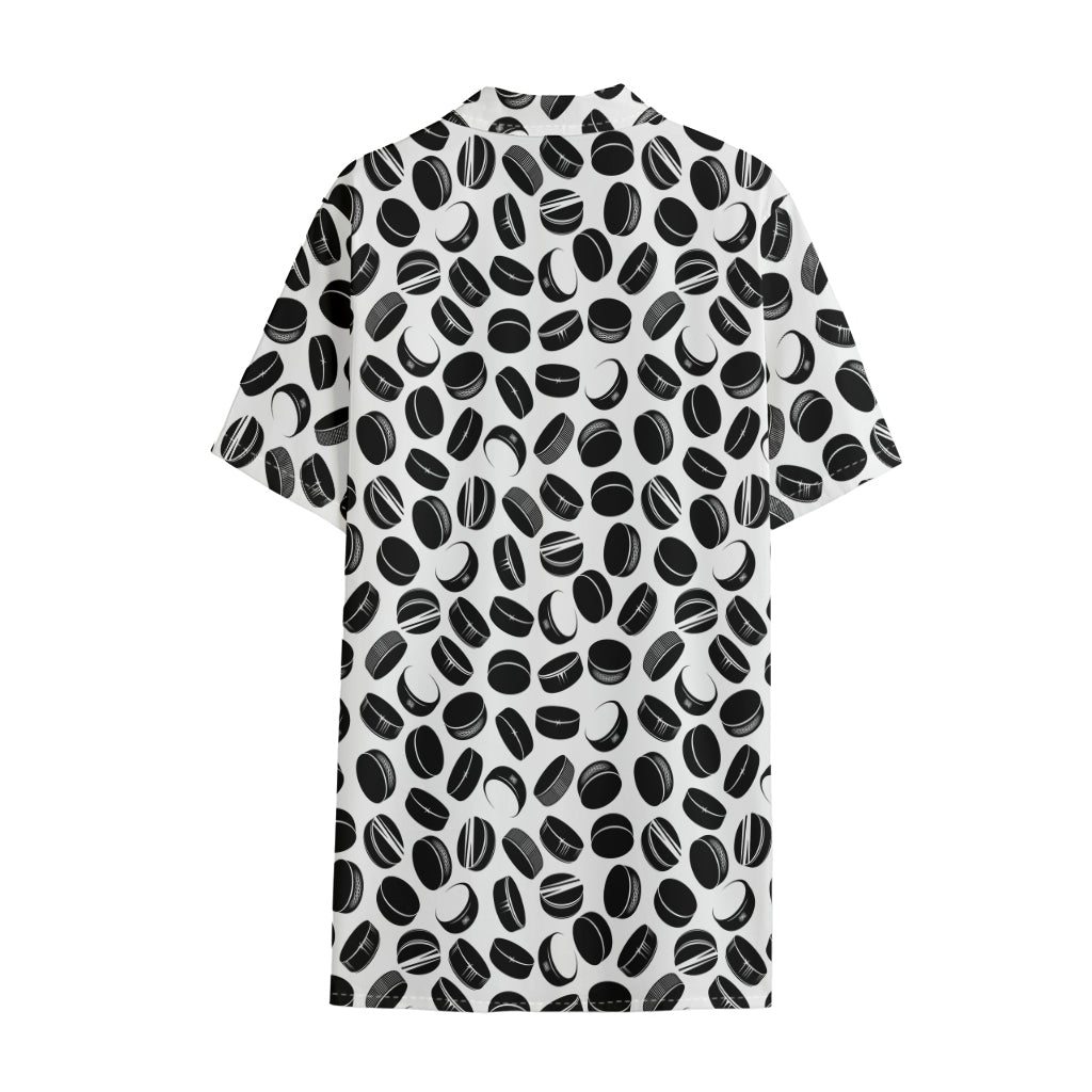 Hockey Puck Pattern Print Cotton Hawaiian Shirt