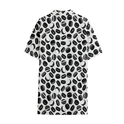 Hockey Puck Pattern Print Cotton Hawaiian Shirt