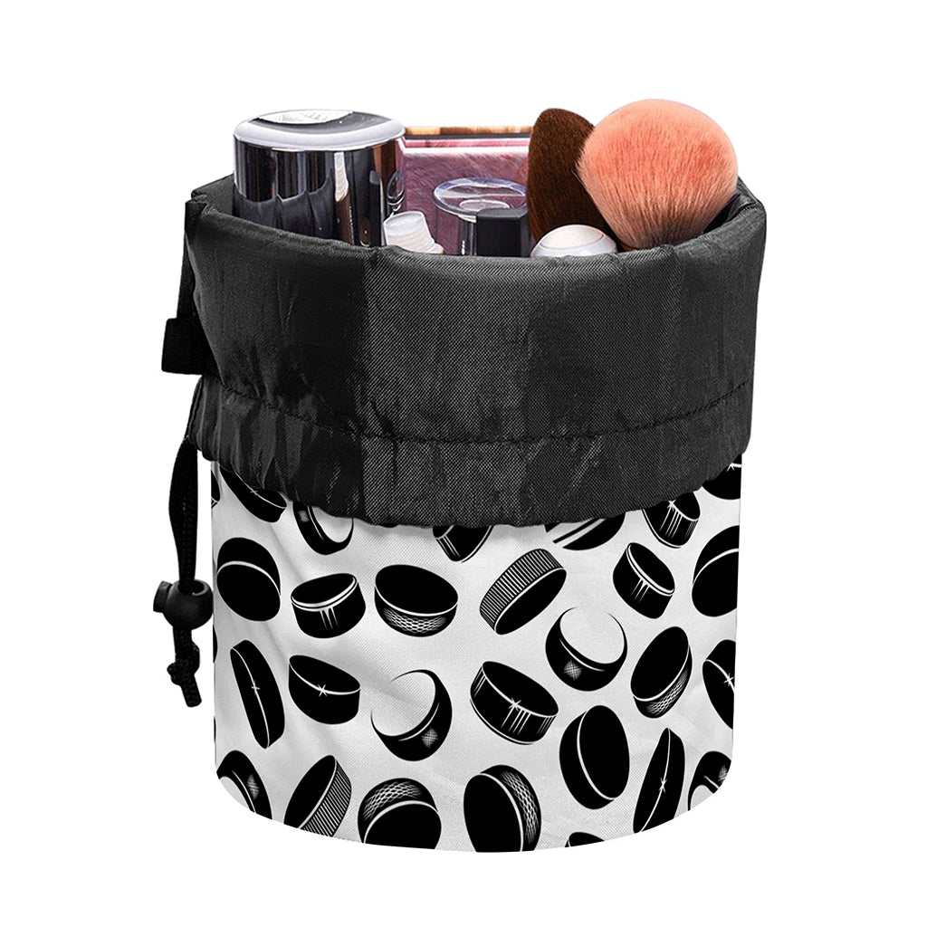 Hockey Puck Pattern Print Drawstring Makeup Bag