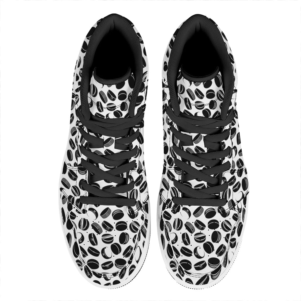 Hockey Puck Pattern Print High Top Leather Sneakers