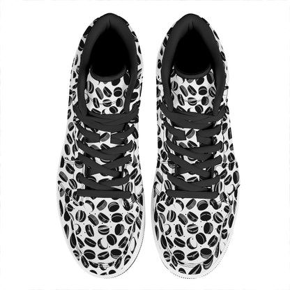 Hockey Puck Pattern Print High Top Leather Sneakers