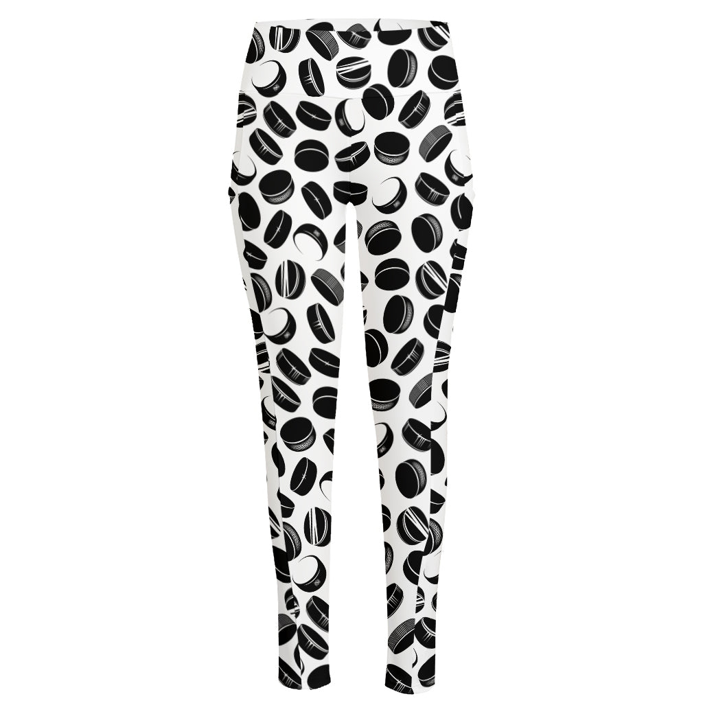 Hockey Puck Pattern Print High-Waisted Pocket Leggings