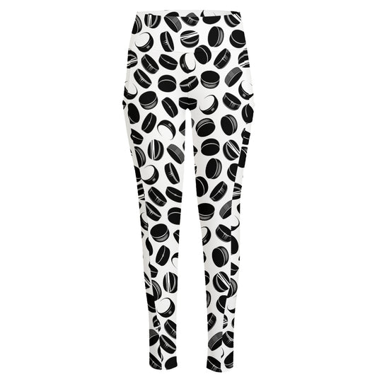 Hockey Puck Pattern Print High-Waisted Pocket Leggings