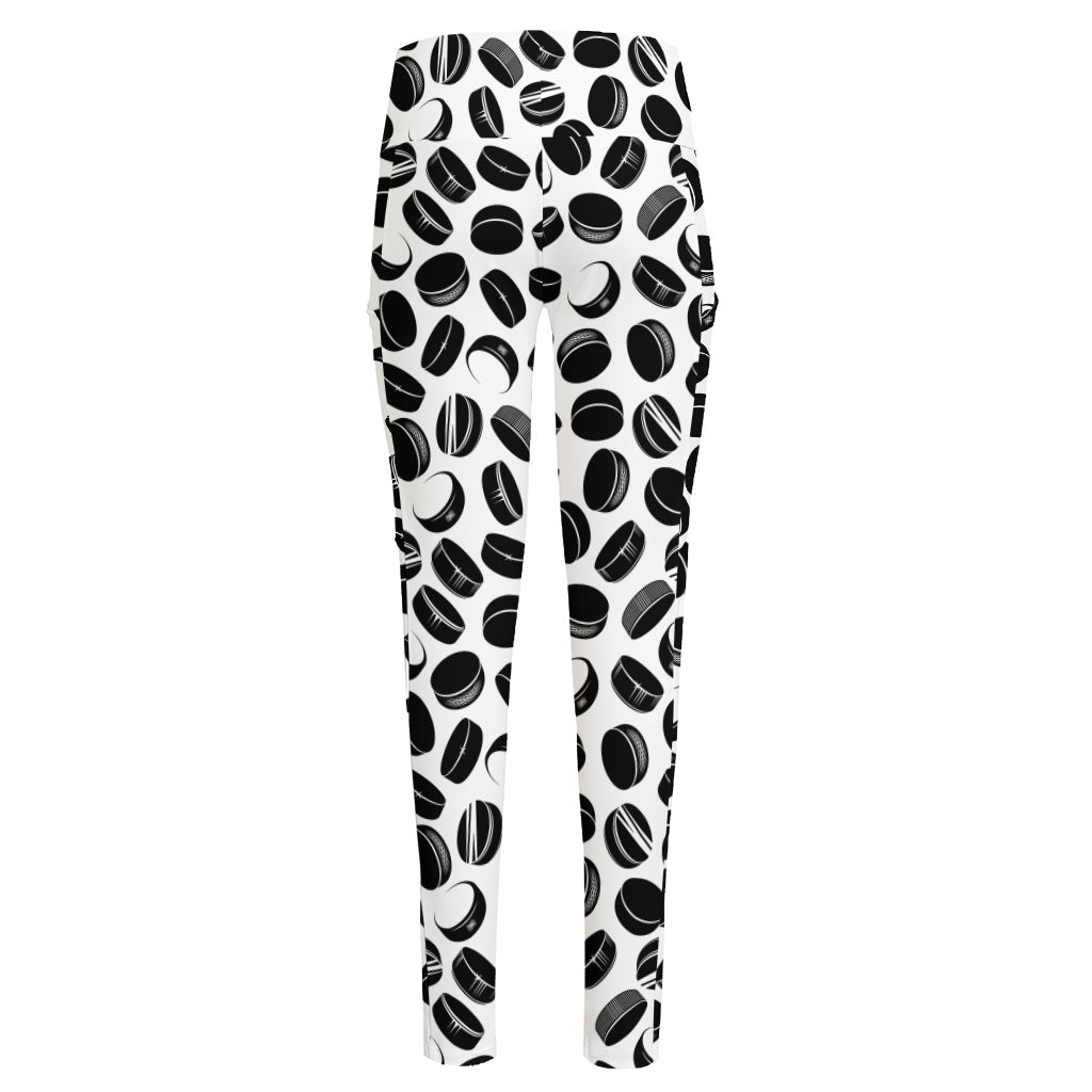 Hockey Puck Pattern Print High-Waisted Pocket Leggings