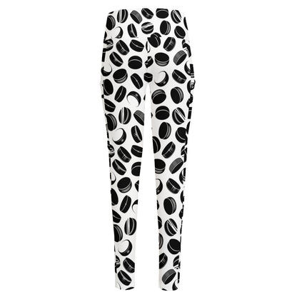 Hockey Puck Pattern Print High-Waisted Pocket Leggings