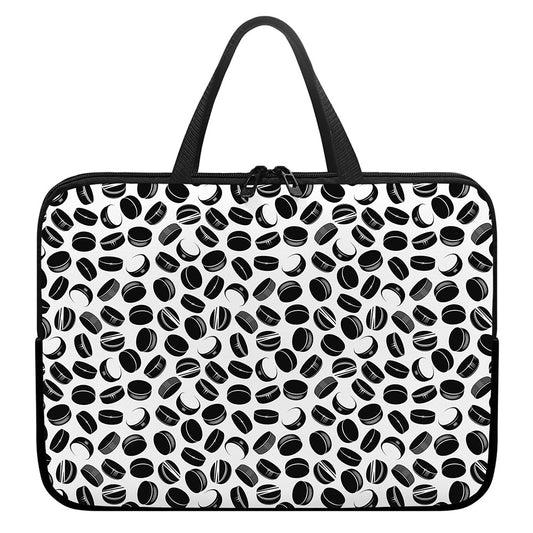 Hockey Puck Pattern Print Laptop Sleeve With Handle