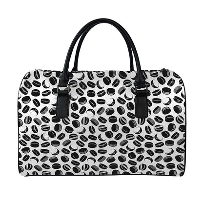 Hockey Puck Pattern Print Leather Duffle Bag