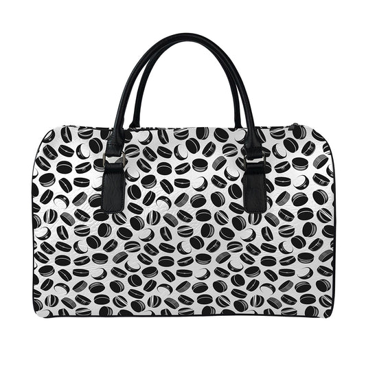 Hockey Puck Pattern Print Leather Duffle Bag