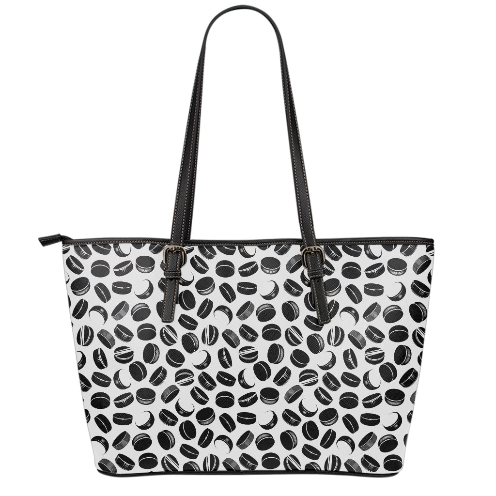 Hockey Puck Pattern Print Leather Tote Bag