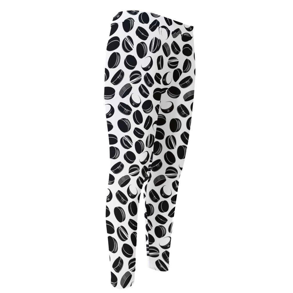 Hockey Puck Pattern Print Men's Compression Pants