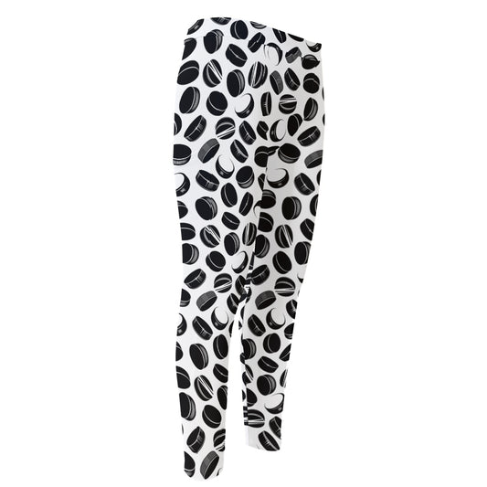 Hockey Puck Pattern Print Men's Compression Pants