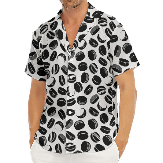 Hockey Puck Pattern Print Men's Deep V-Neck Shirt
