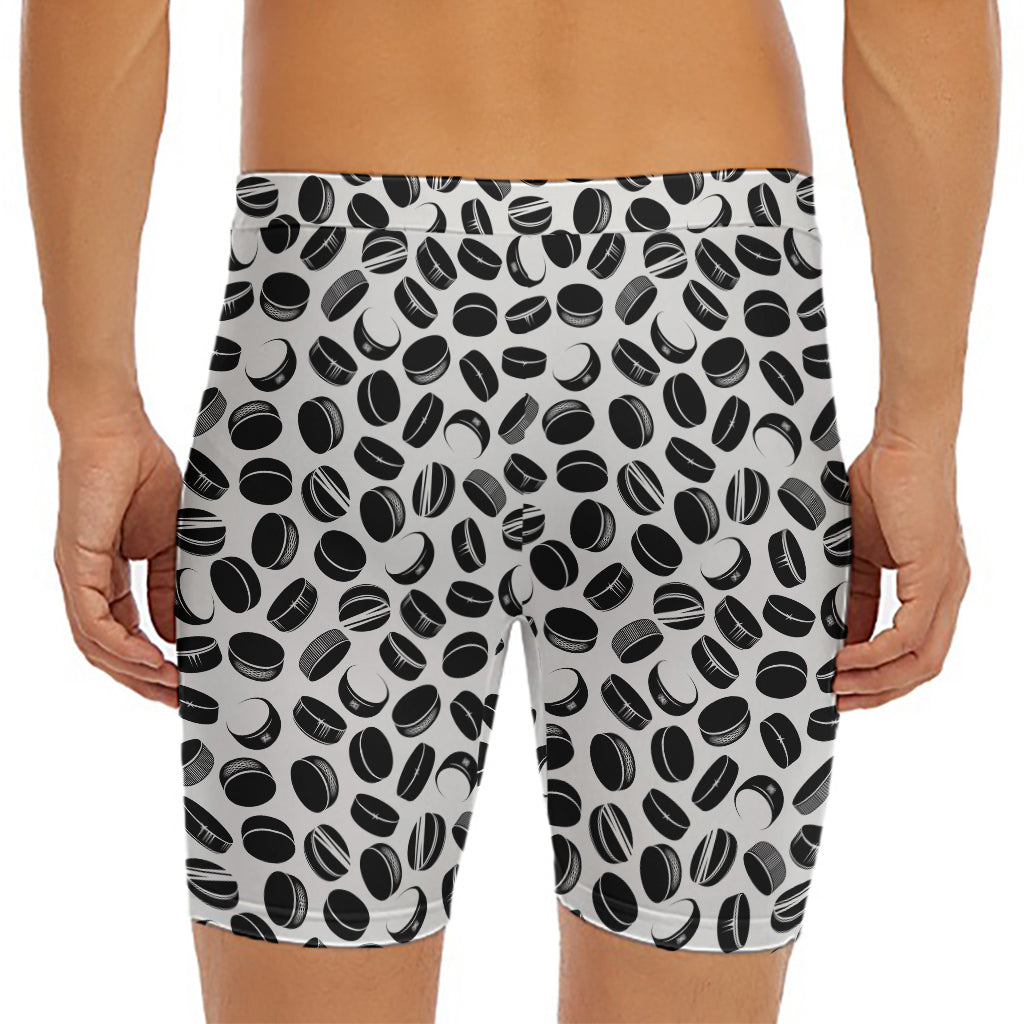 Hockey Puck Pattern Print Men's Long Boxer Briefs