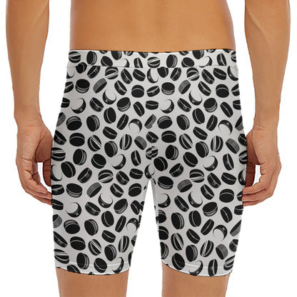 Hockey Puck Pattern Print Men's Long Boxer Briefs