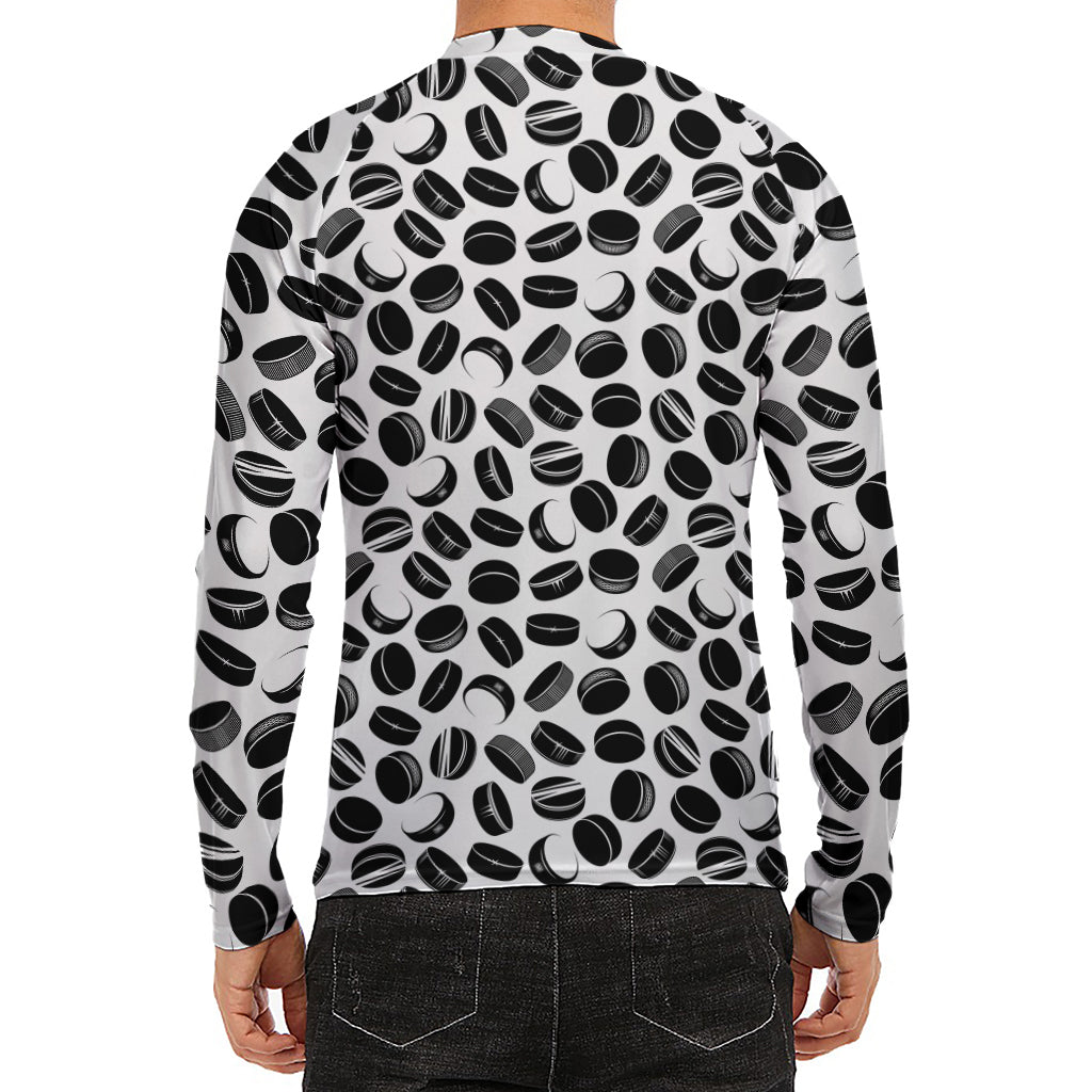 Hockey Puck Pattern Print Men's Long Sleeve Rash Guard