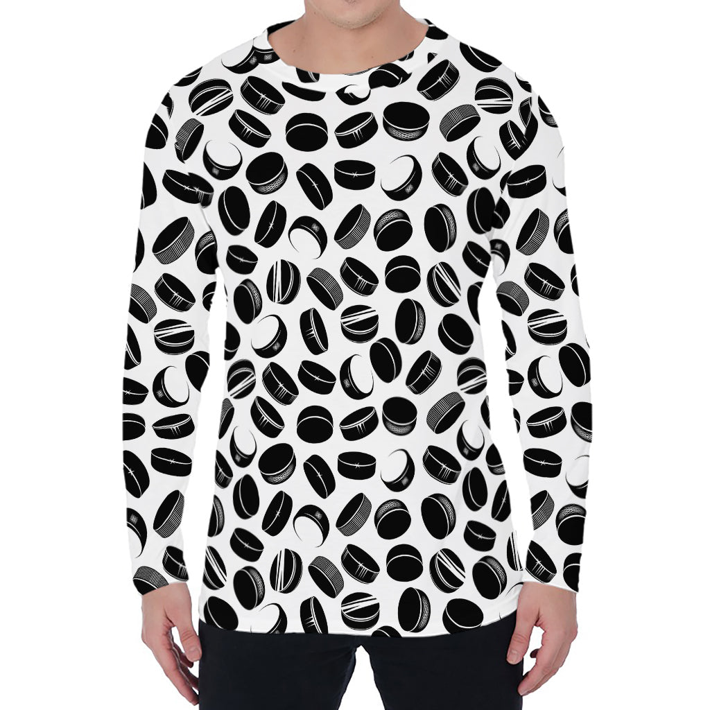 Hockey Puck Pattern Print Men's Long Sleeve T-Shirt