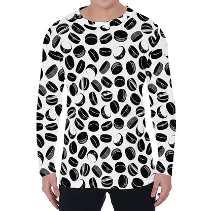 Hockey Puck Pattern Print Men's Long Sleeve T-Shirt