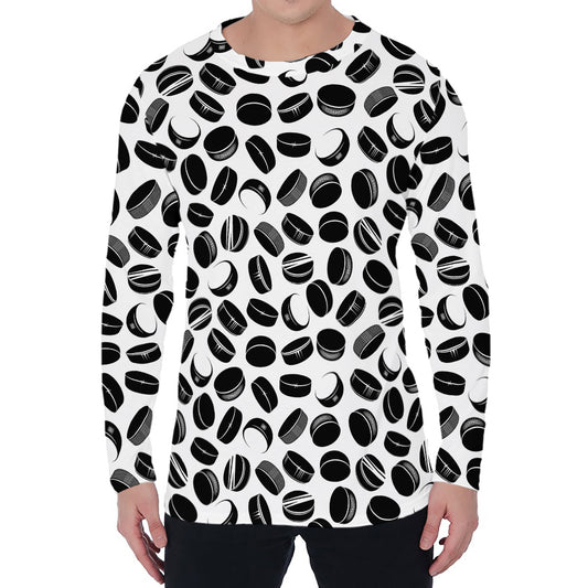 Hockey Puck Pattern Print Men's Long Sleeve T-Shirt