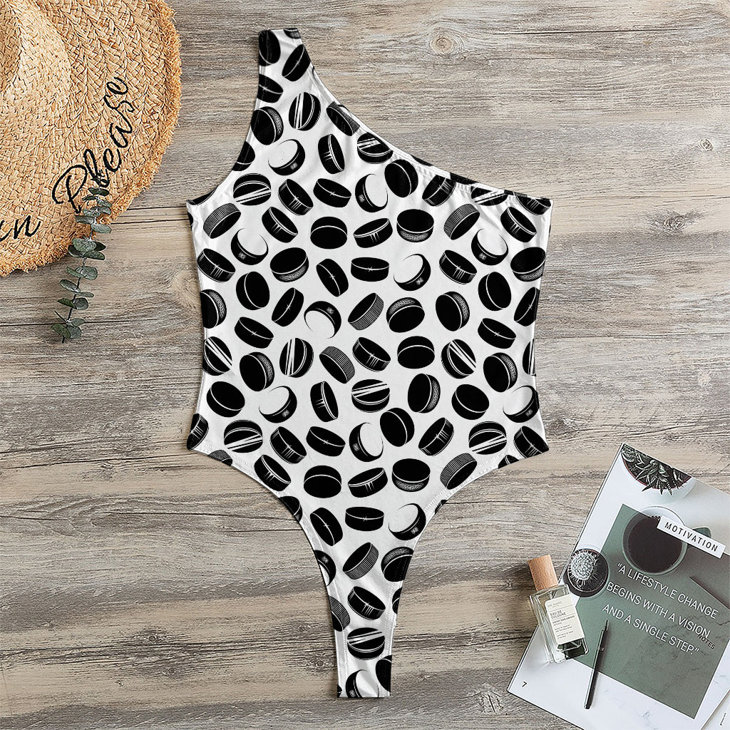 Hockey Puck Pattern Print One Shoulder Bodysuit