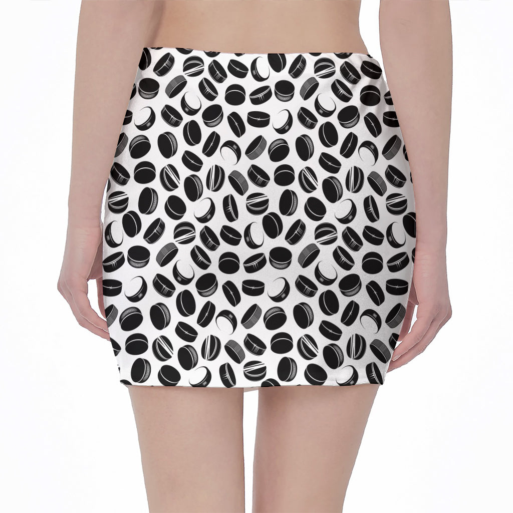 Hockey Puck Pattern Print Pencil Mini Skirt