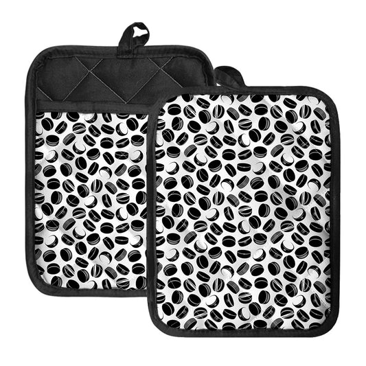 Hockey Puck Pattern Print Pot Holders With Pocket