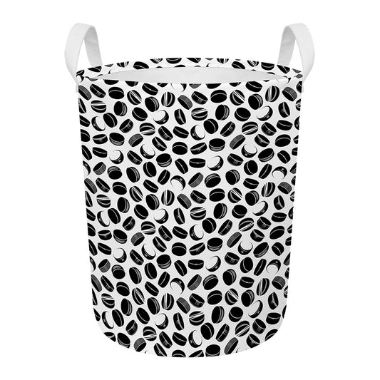 Hockey Puck Pattern Print Round Laundry Basket