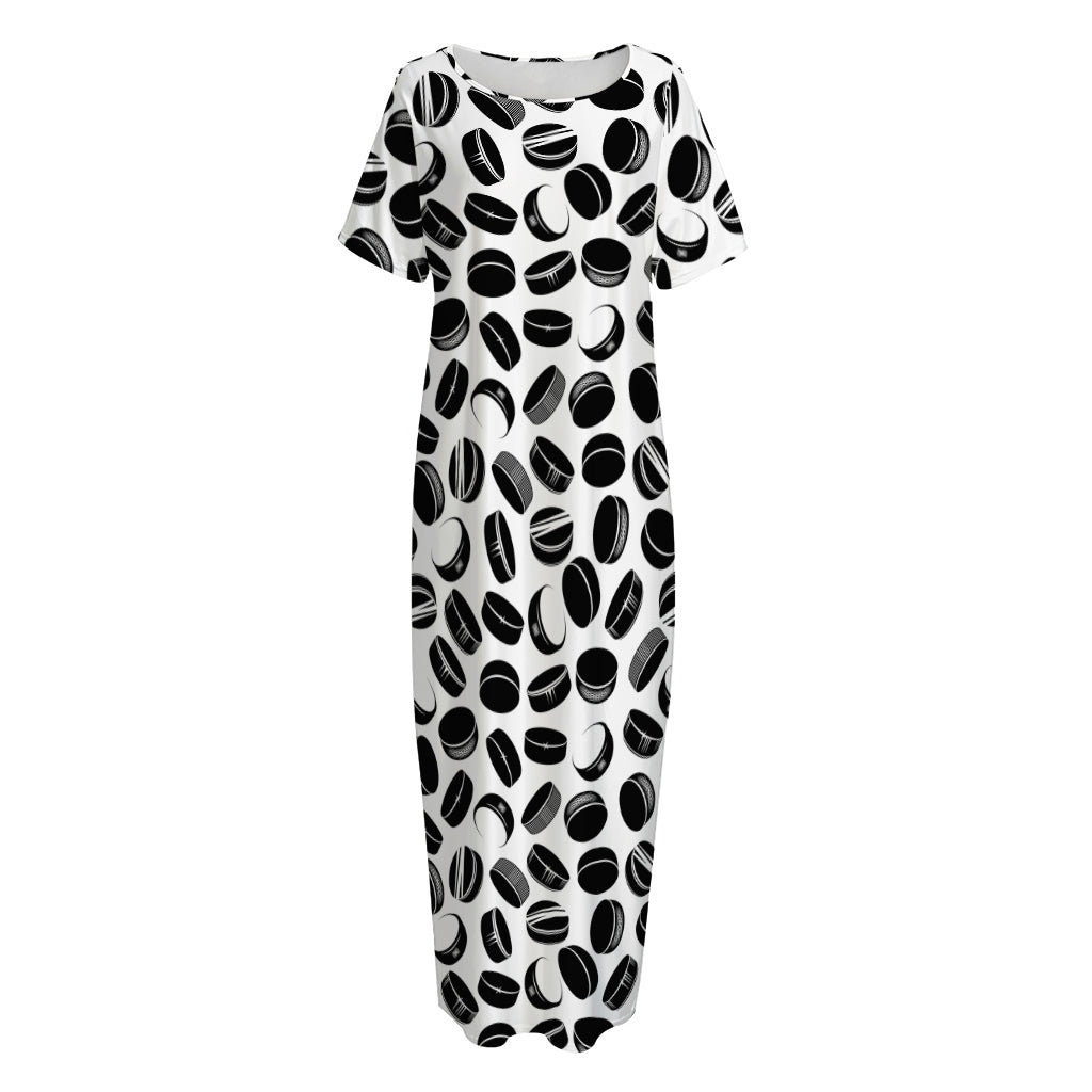 Hockey Puck Pattern Print Short Sleeve Long Nightdress
