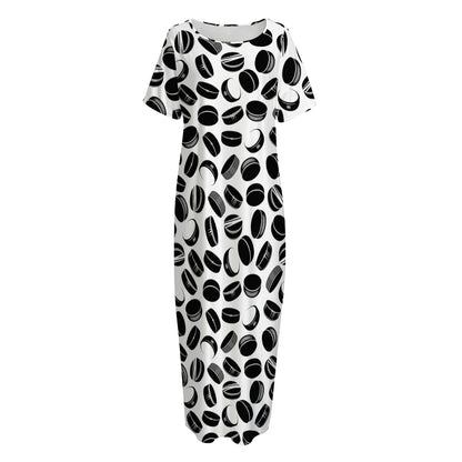 Hockey Puck Pattern Print Short Sleeve Long Nightdress
