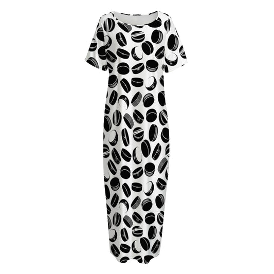 Hockey Puck Pattern Print Short Sleeve Long Nightdress