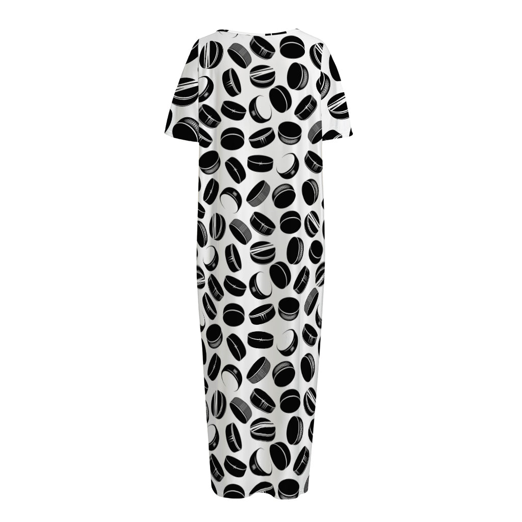 Hockey Puck Pattern Print Short Sleeve Long Nightdress
