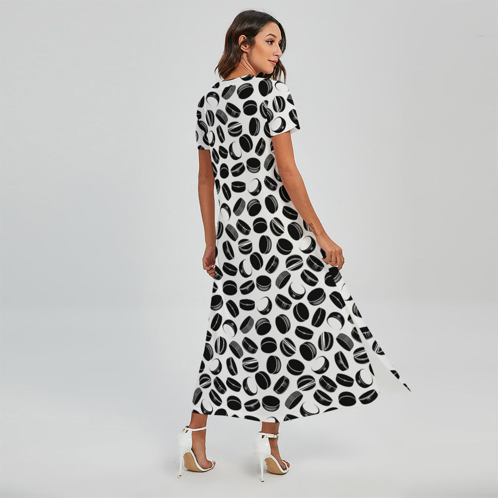 Hockey Puck Pattern Print Short Sleeve Maxi Dress