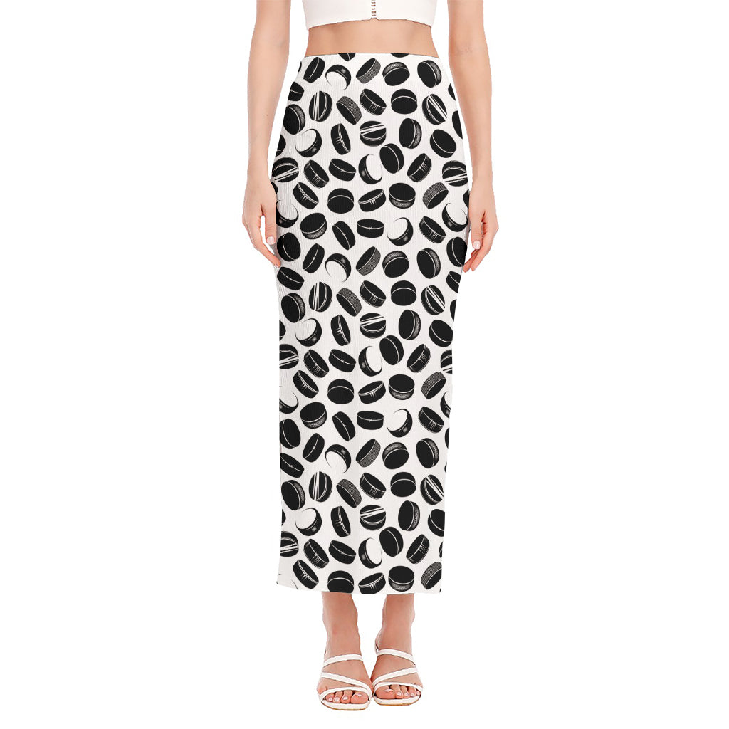 Hockey Puck Pattern Print Side Slit Maxi Skirt