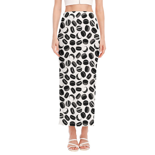 Hockey Puck Pattern Print Side Slit Maxi Skirt