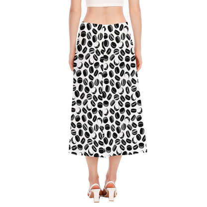 Hockey Puck Pattern Print Side Slit Midi Skirt