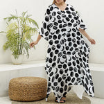 Hockey Puck Pattern Print Silk V-Neck Kaftan Dress