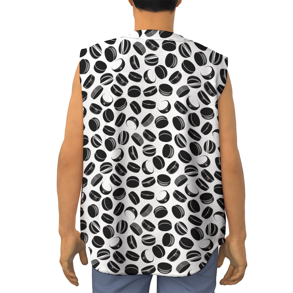 Hockey Puck Pattern Print Sleeveless Baseball Jersey