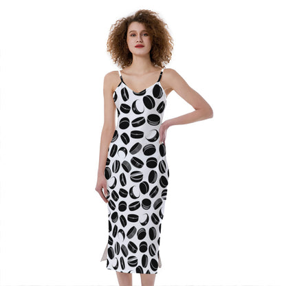 Hockey Puck Pattern Print Slim Fit Midi Cami Dress