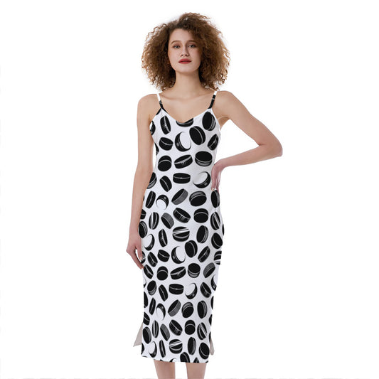 Hockey Puck Pattern Print Slim Fit Midi Cami Dress