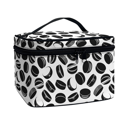 Hockey Puck Pattern Print Travel Makeup Bag