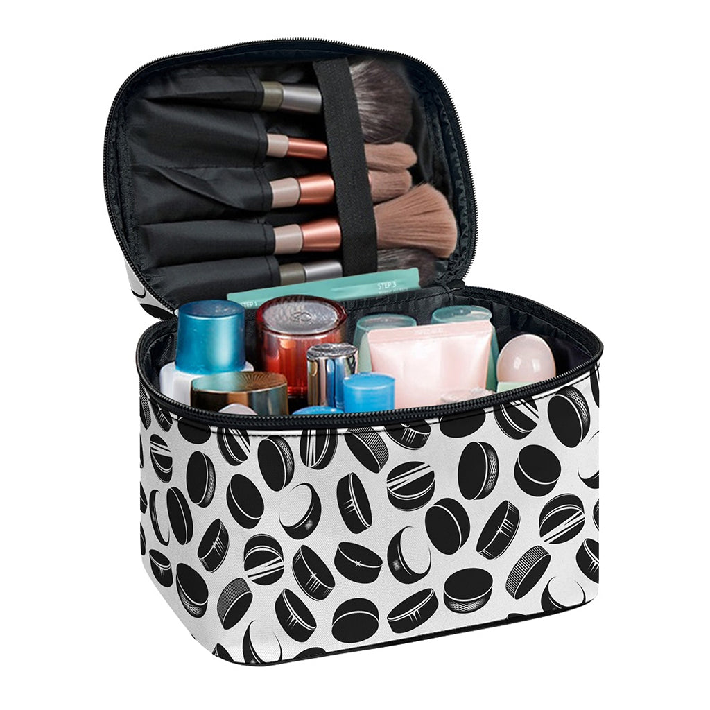 Hockey Puck Pattern Print Travel Makeup Bag