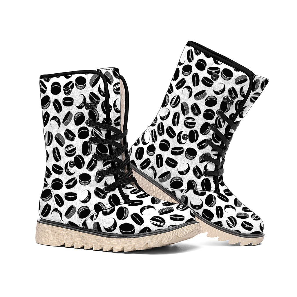 Hockey Puck Pattern Print Winter Boots