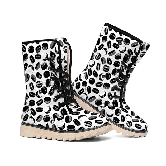 Hockey Puck Pattern Print Winter Boots