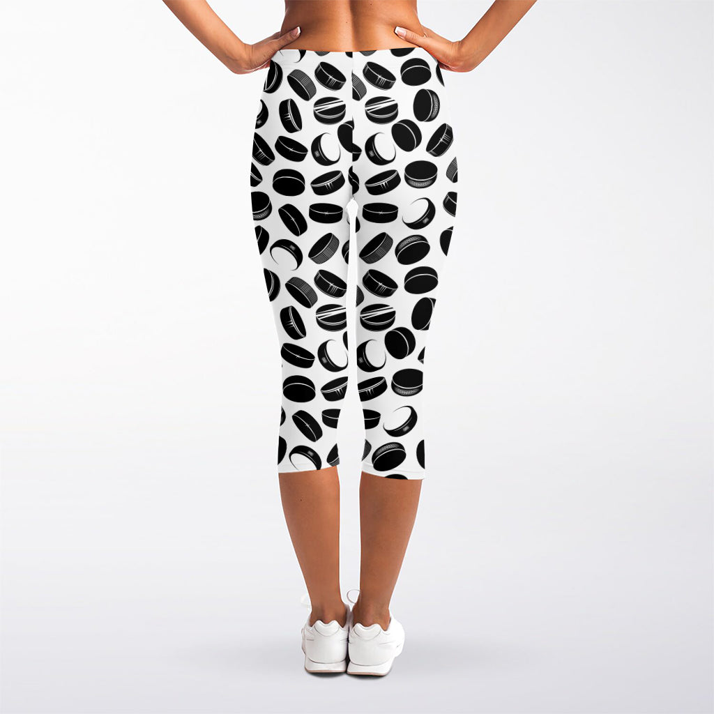 Hockey Puck Pattern Print Women's Capri Leggings